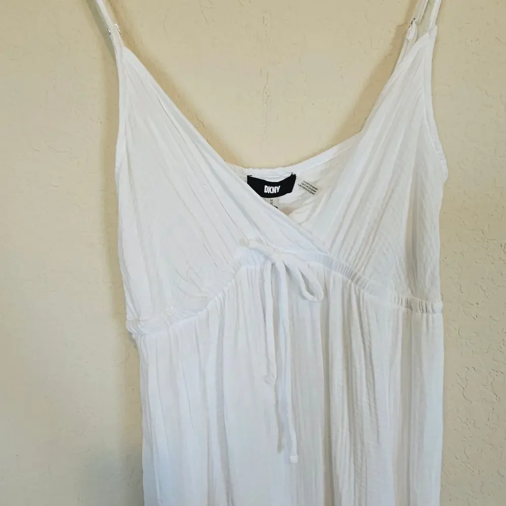 DKNY White V Neck Front Tie Maxi Dress Cover Up Women's Medium‎ Beach Pool